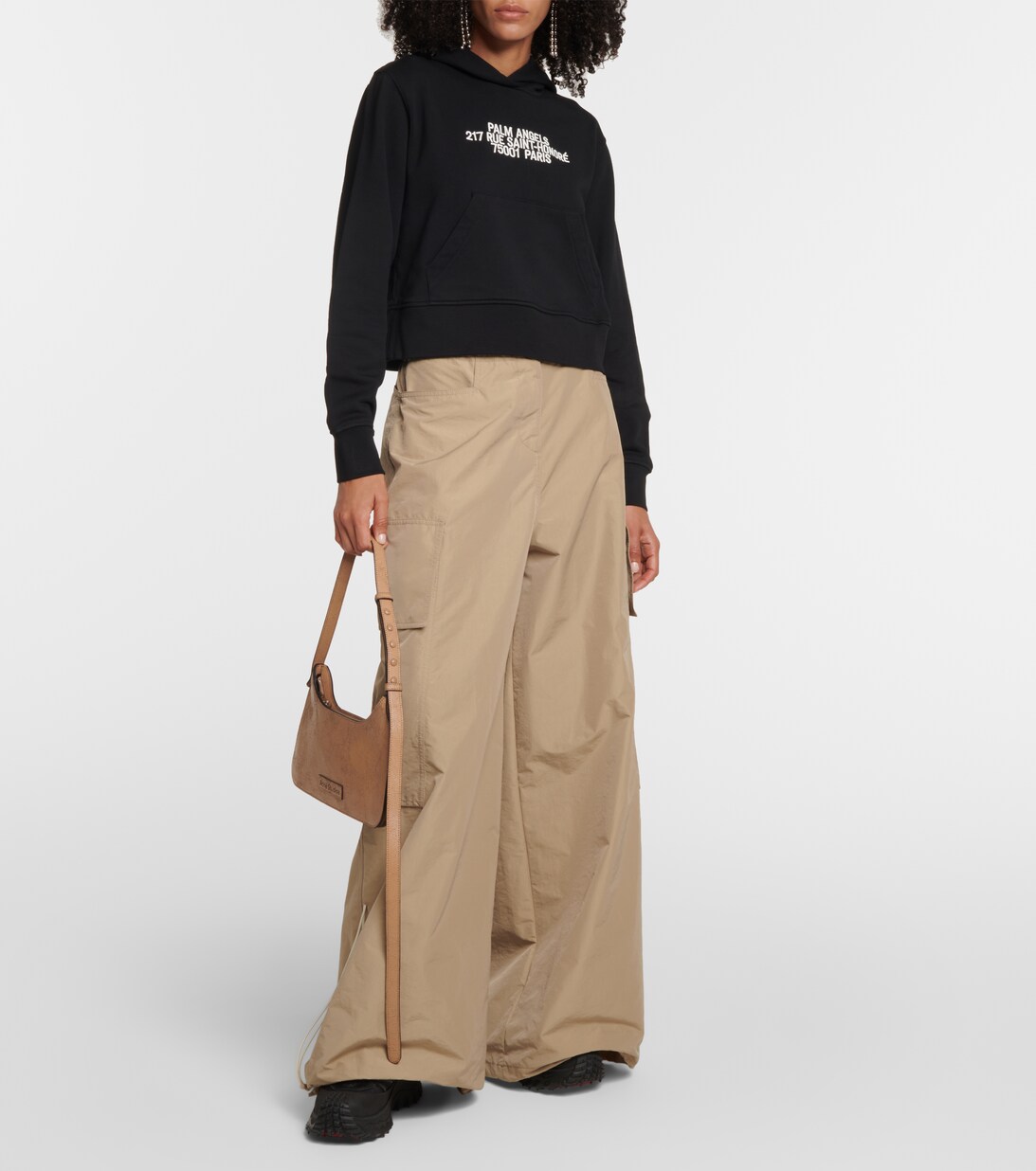 Logo Cropped Hoodie in Black - Palm Angels | Mytheresa