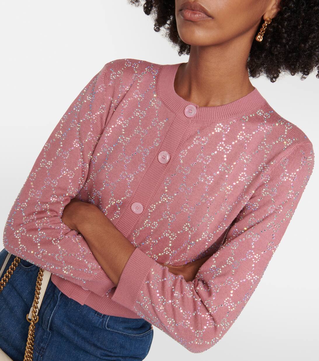 Double G Embellished Wool Cardigan in Pink Gucci Mytheresa