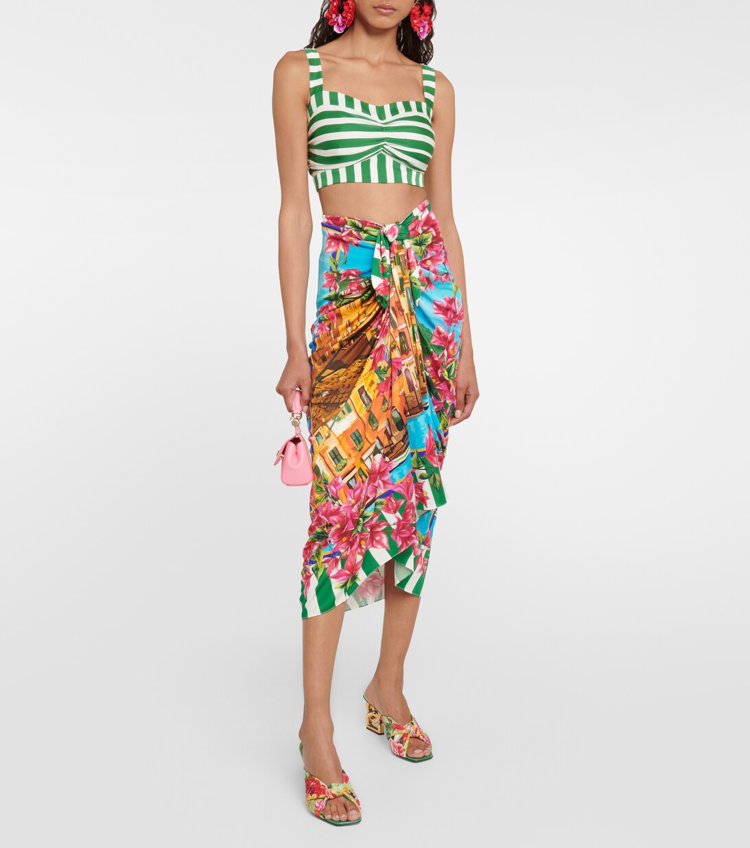 Portofino Slip On Midi Skirt - Light Khaki Multi