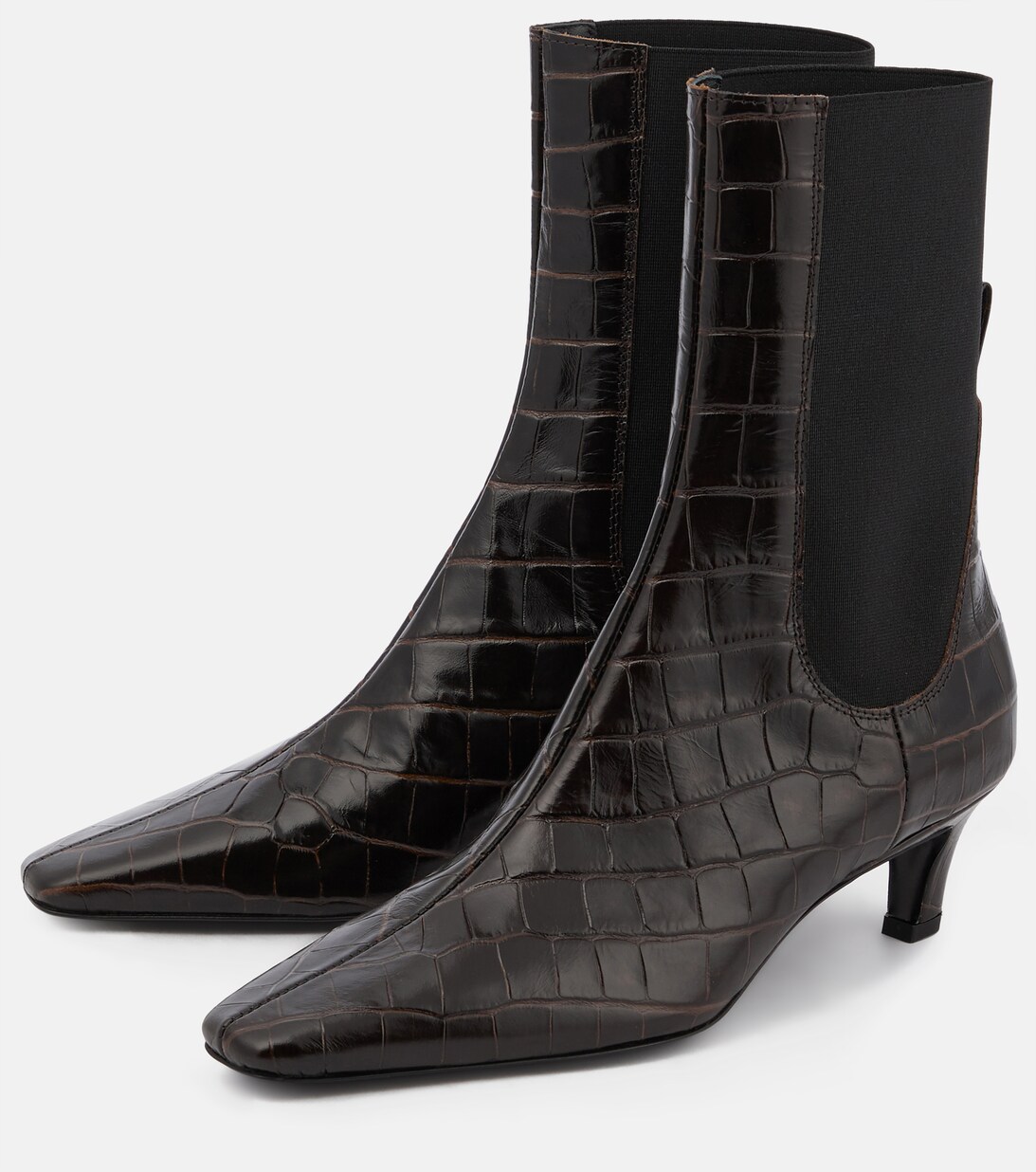 Croc Effect Leather Ankle Boots in Brown - Toteme | Mytheresa