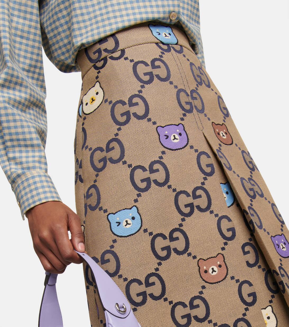 Gucci X Pikarar Bear And Ggsupreme Cottonblend Skirt  Brown   Editorialist