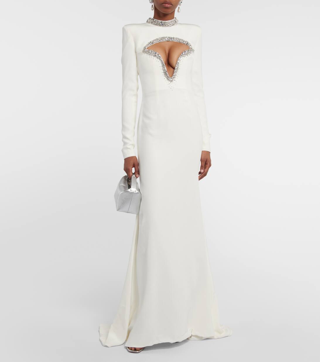 Crystal Embellished Silk Cutout Gown in White Miss Sohee Mytheresa