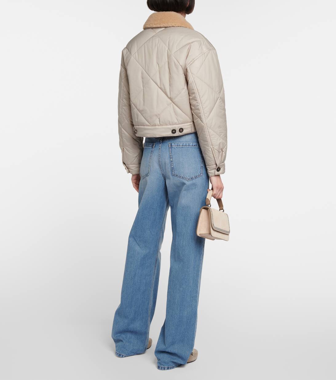 Shearling Trimmed Quilted Jacket in Beige Brunello Cucinelli Mytheresa