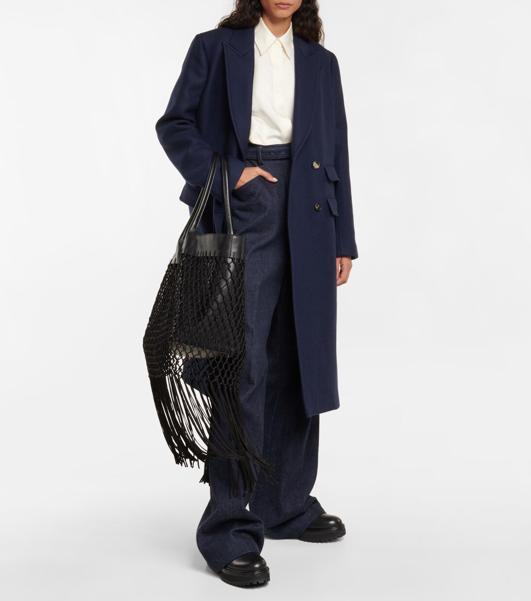 belted wool coat navy