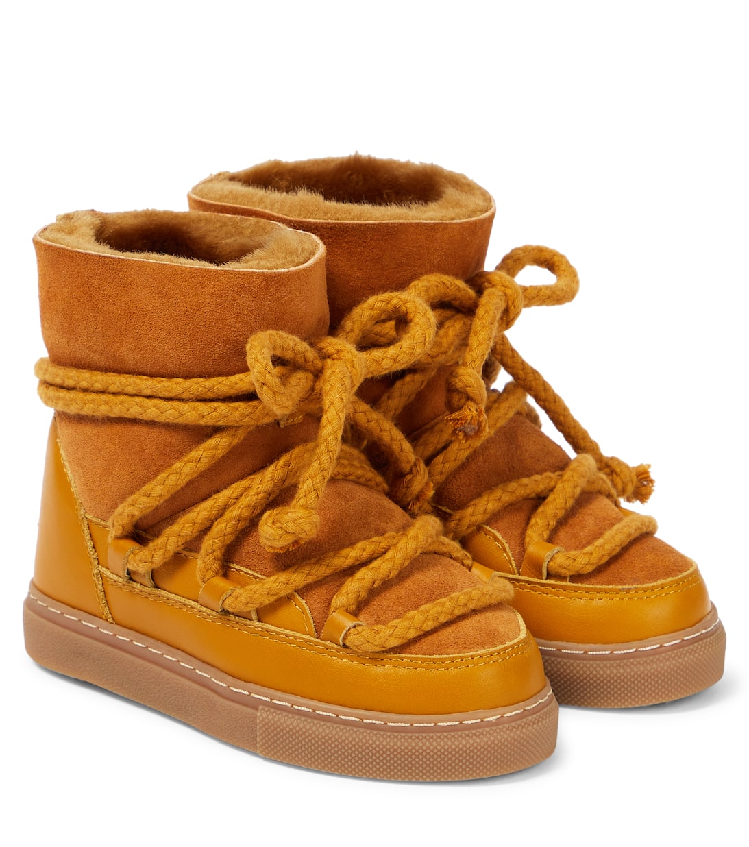 Classic Leather Trimmed Shearling Snow Boots in Yellow Inuikii Kids