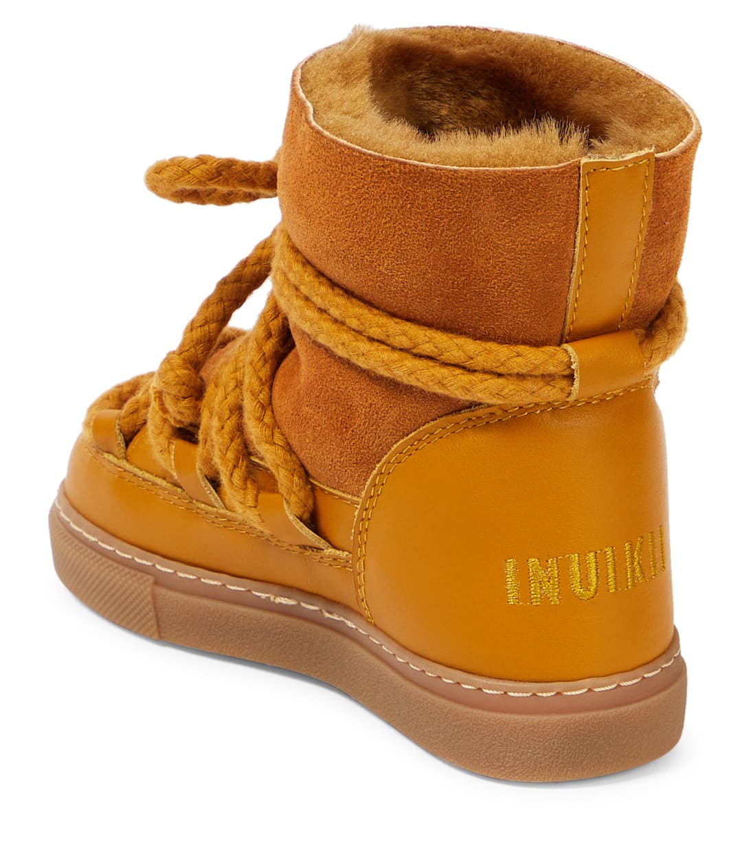 Classic Leather Trimmed Shearling Snow Boots in Yellow Inuikii Kids