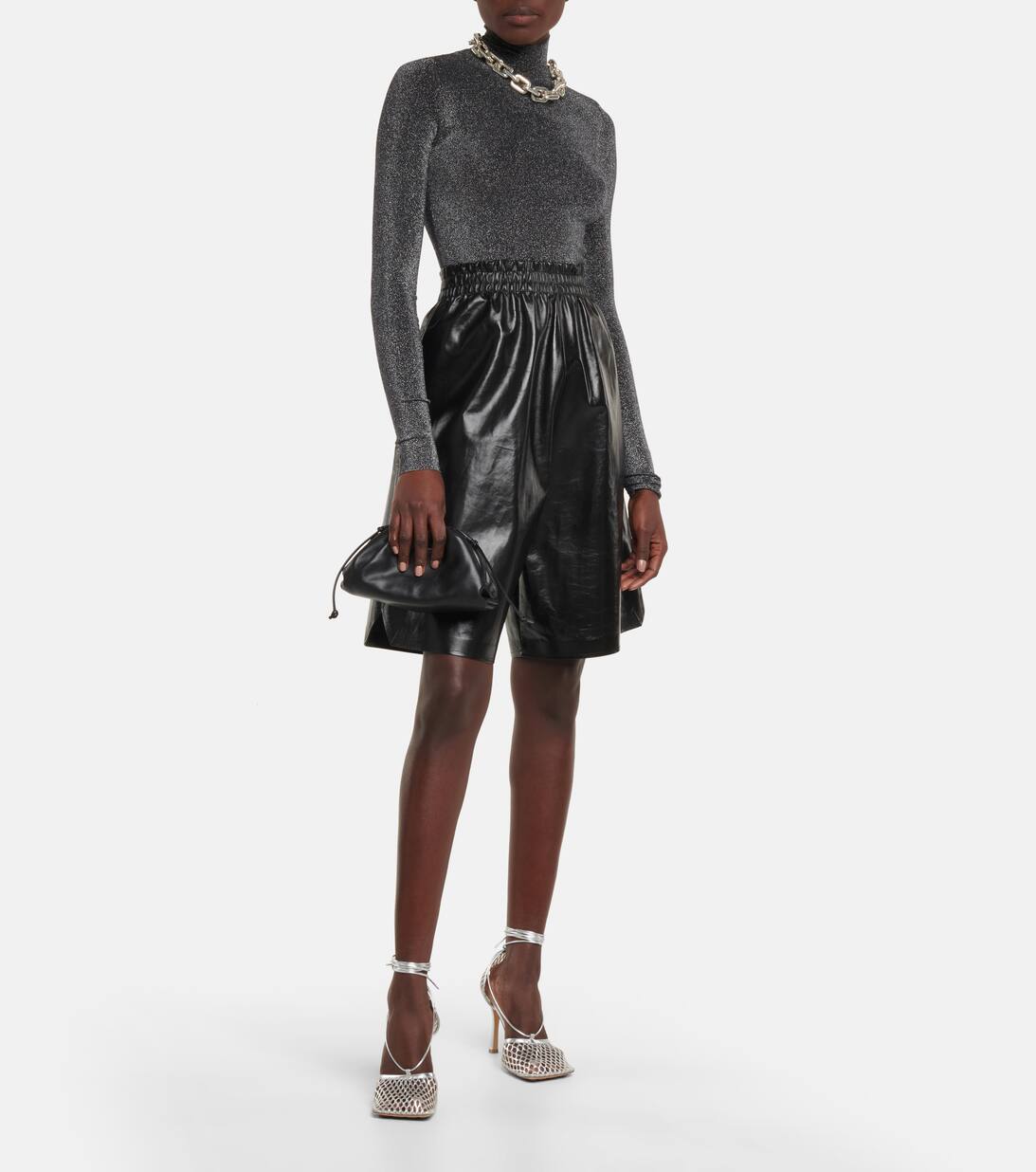 Stretch Leather Trimmed Mesh Pumps in Silver Bottega Mytheresa