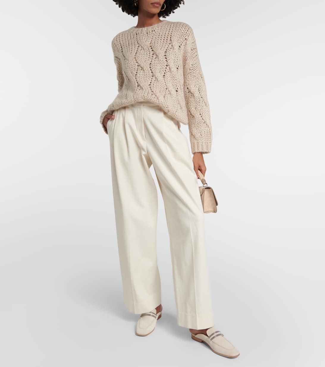 Cable Knit Mohair Blend Sweater in Beige Brunello Cucinelli Mytheresa