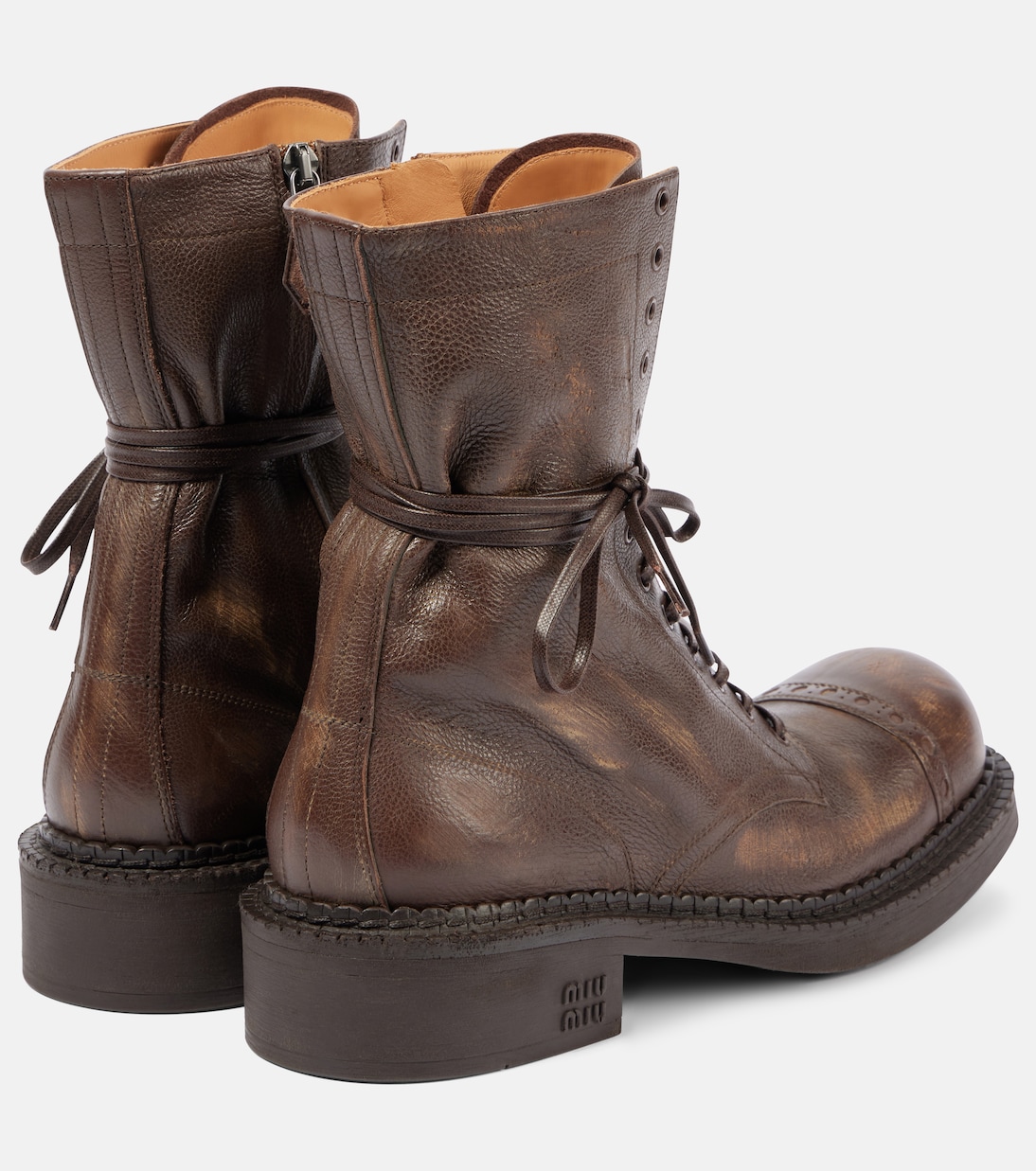 Miu Ankle Boots Brown Yellow Fleece Lining Cow Suede