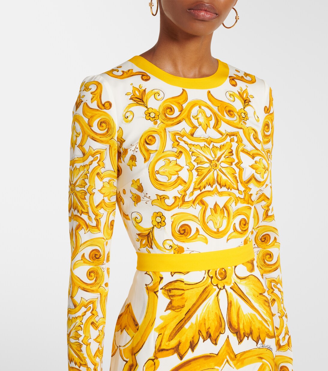 BLUE MAJOLICA CHARM WOVEN MIDI DRESS