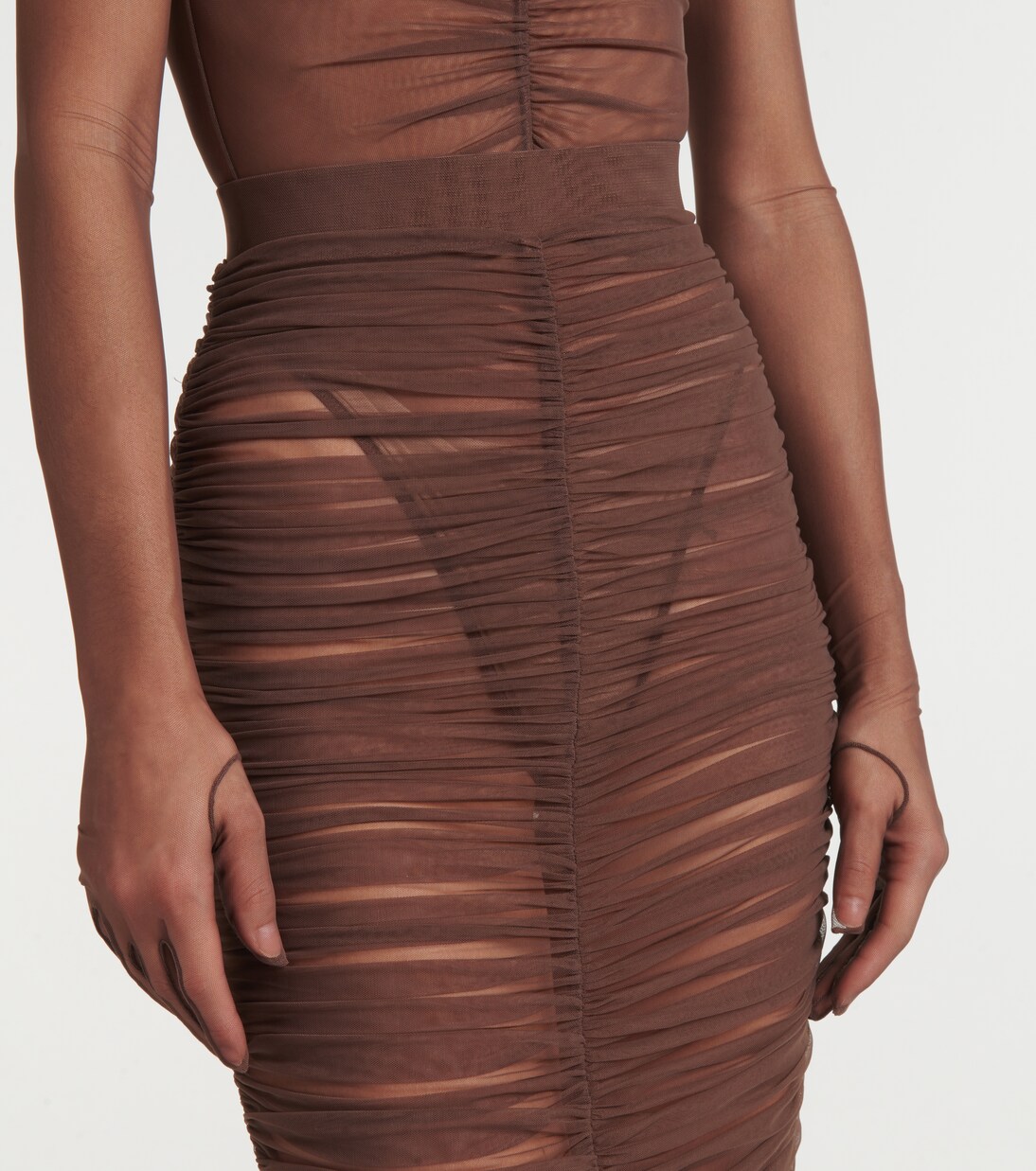 Perry Gathered Midi Skirt in Black and Tan Linen Plaid