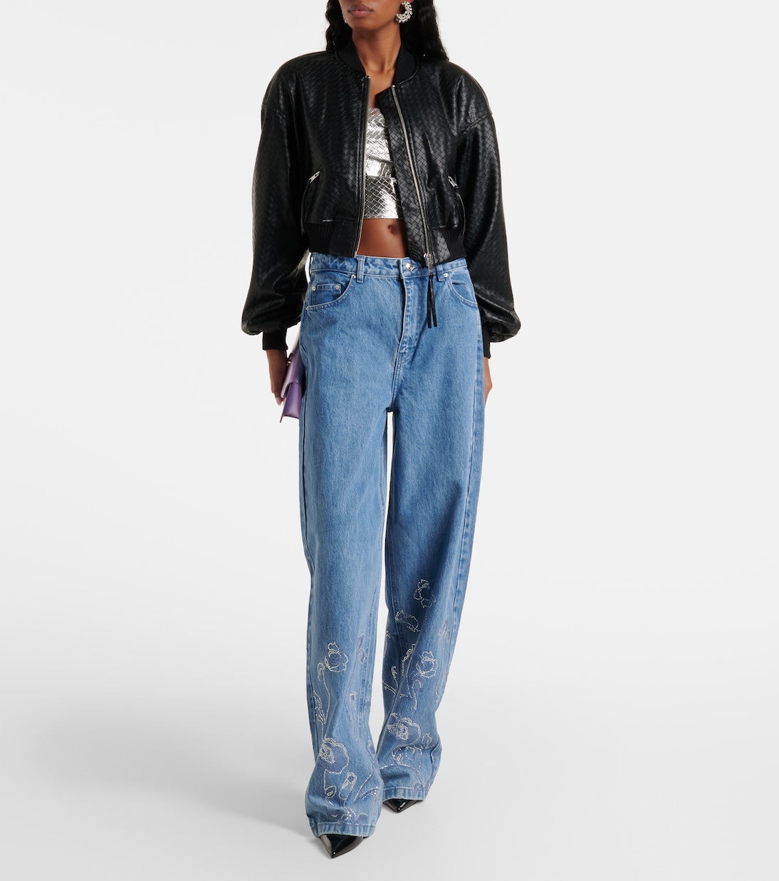 Braided cropped bomber jacket in black - Rotate | Mytheresa