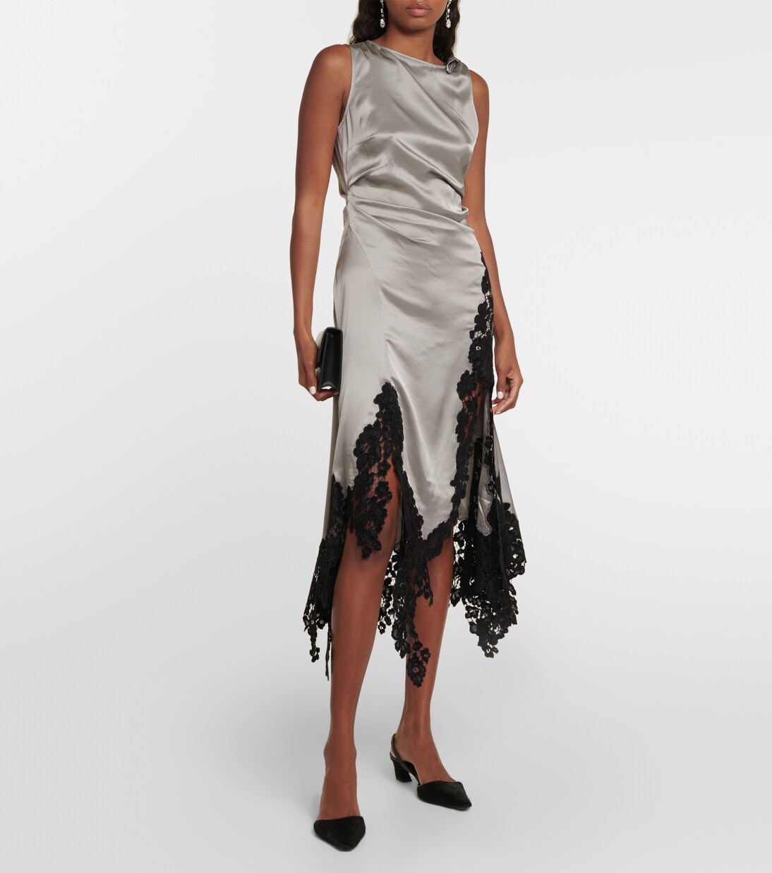 Lacetrimmed satin midi dress in grey Acne Studios Mytheresa