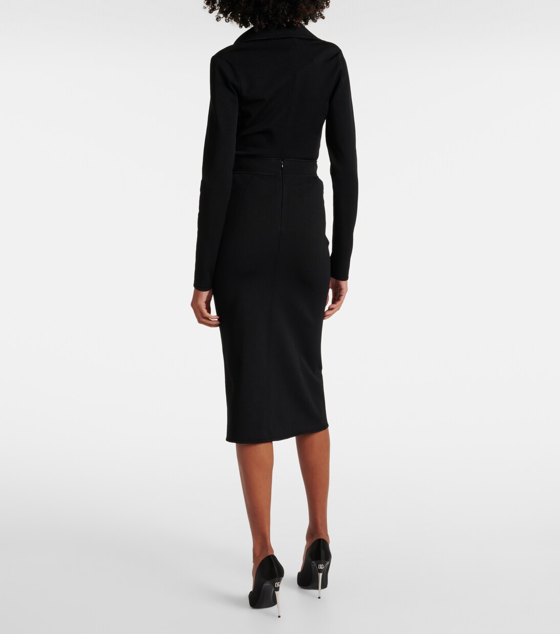 Dolce & Gabbana Black Croc Faux-Leather Mid Waist Midi Skirt