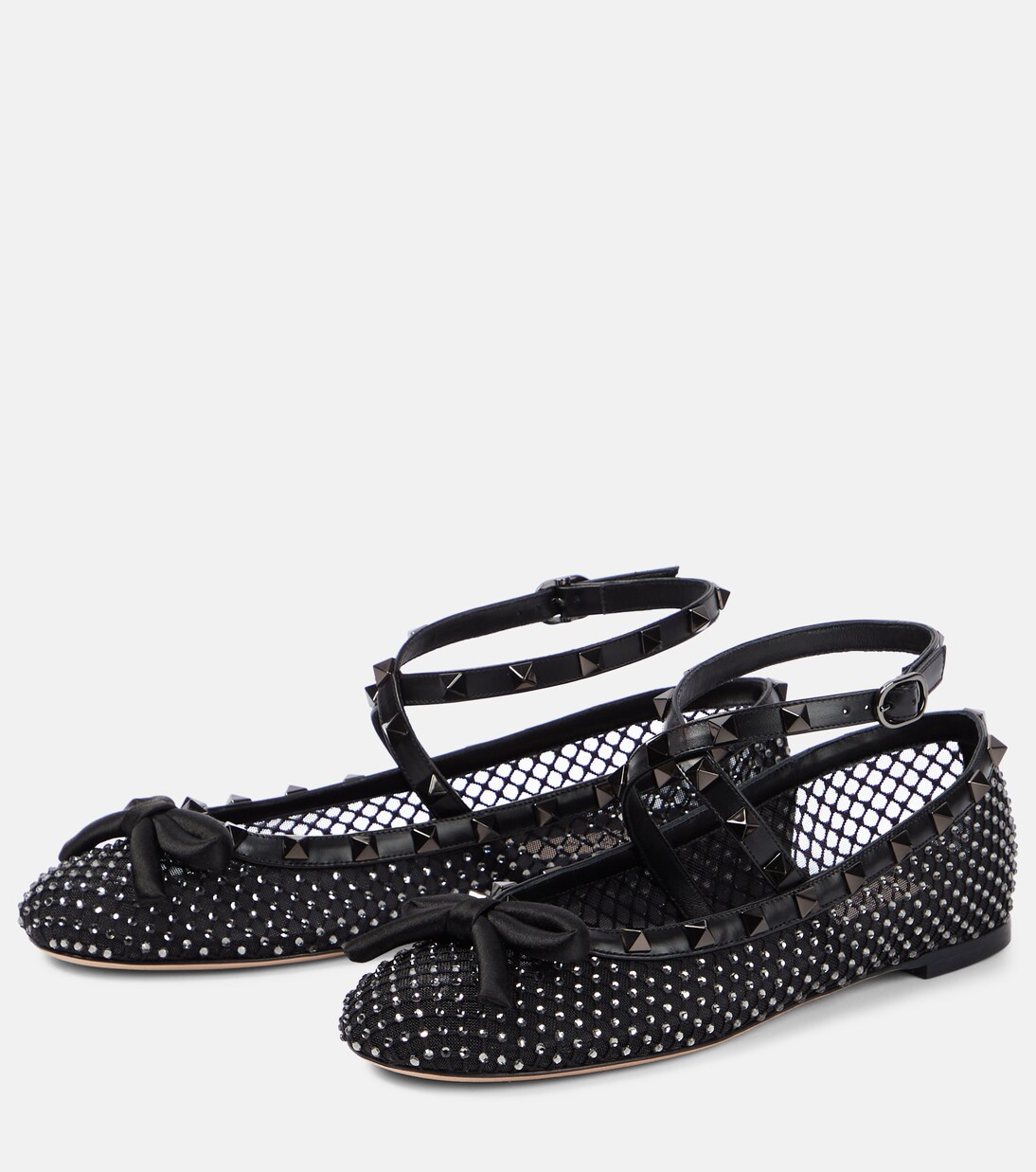 BALLET FLATS ROCKSTUD MESH WITH CRYSTALS IN ROSE CANNELLE