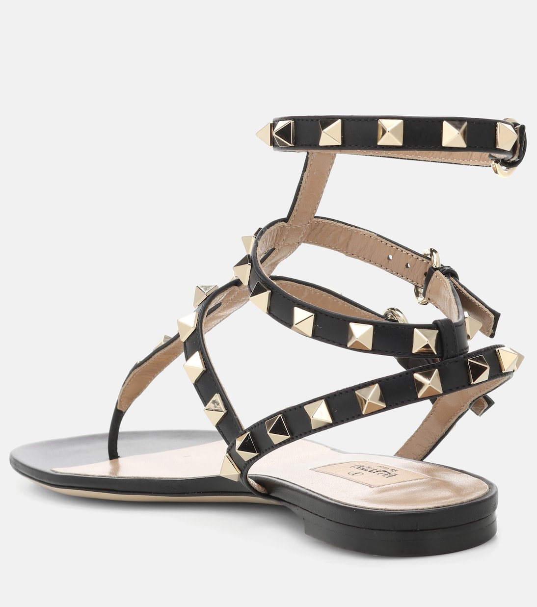 Valentino Garavani Rockstud Flat Calfskin Sandal With Straps Woman Black 40 In Black