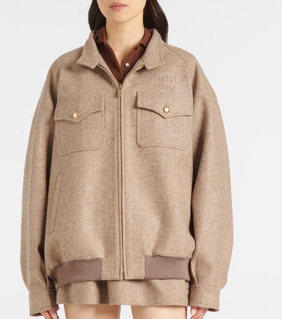 Herringbone wool blouson in brown - Miu Miu | Mytheresa