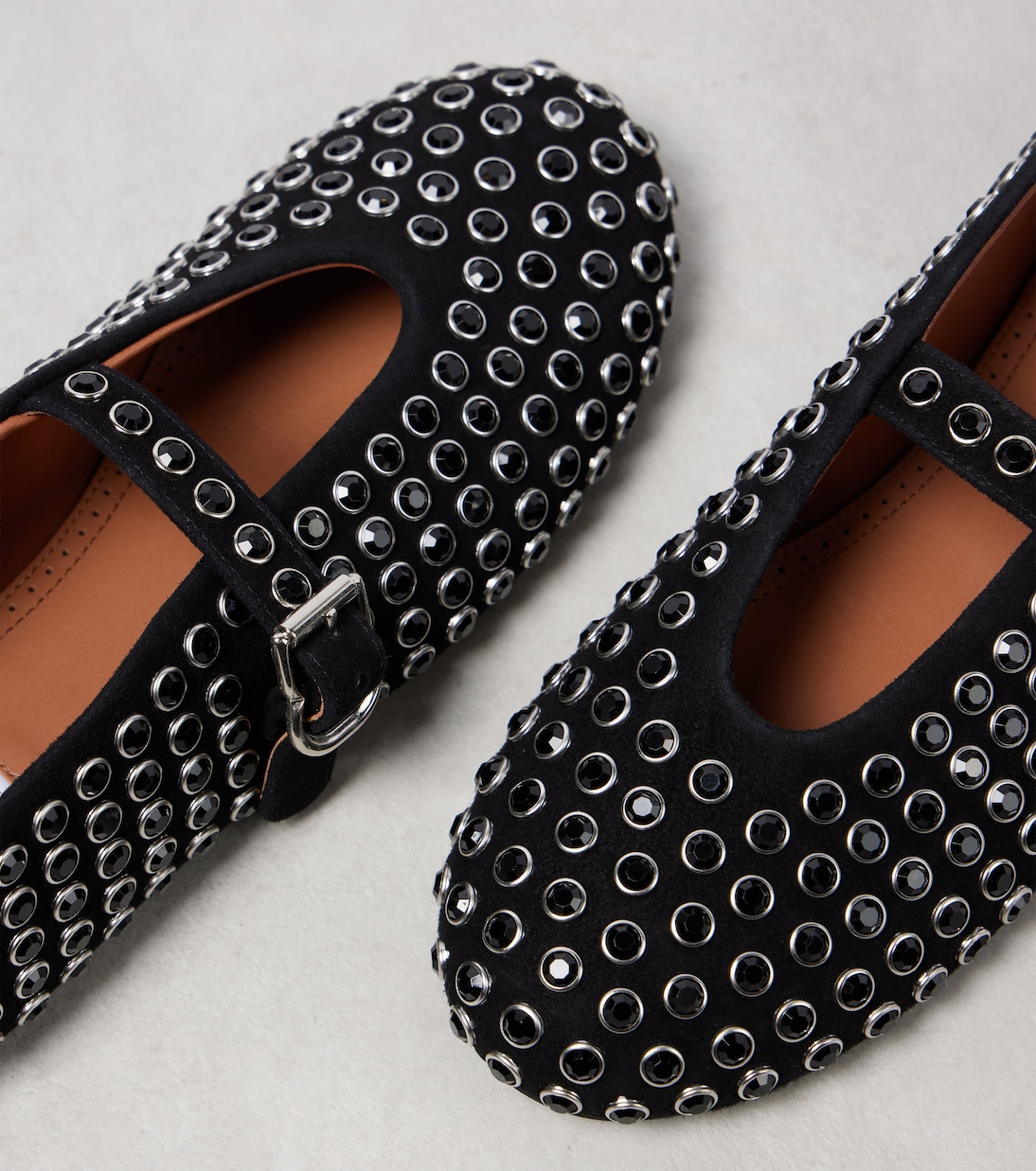Crystal-embellished suede ballet flats in black - Alaia | Mytheresa