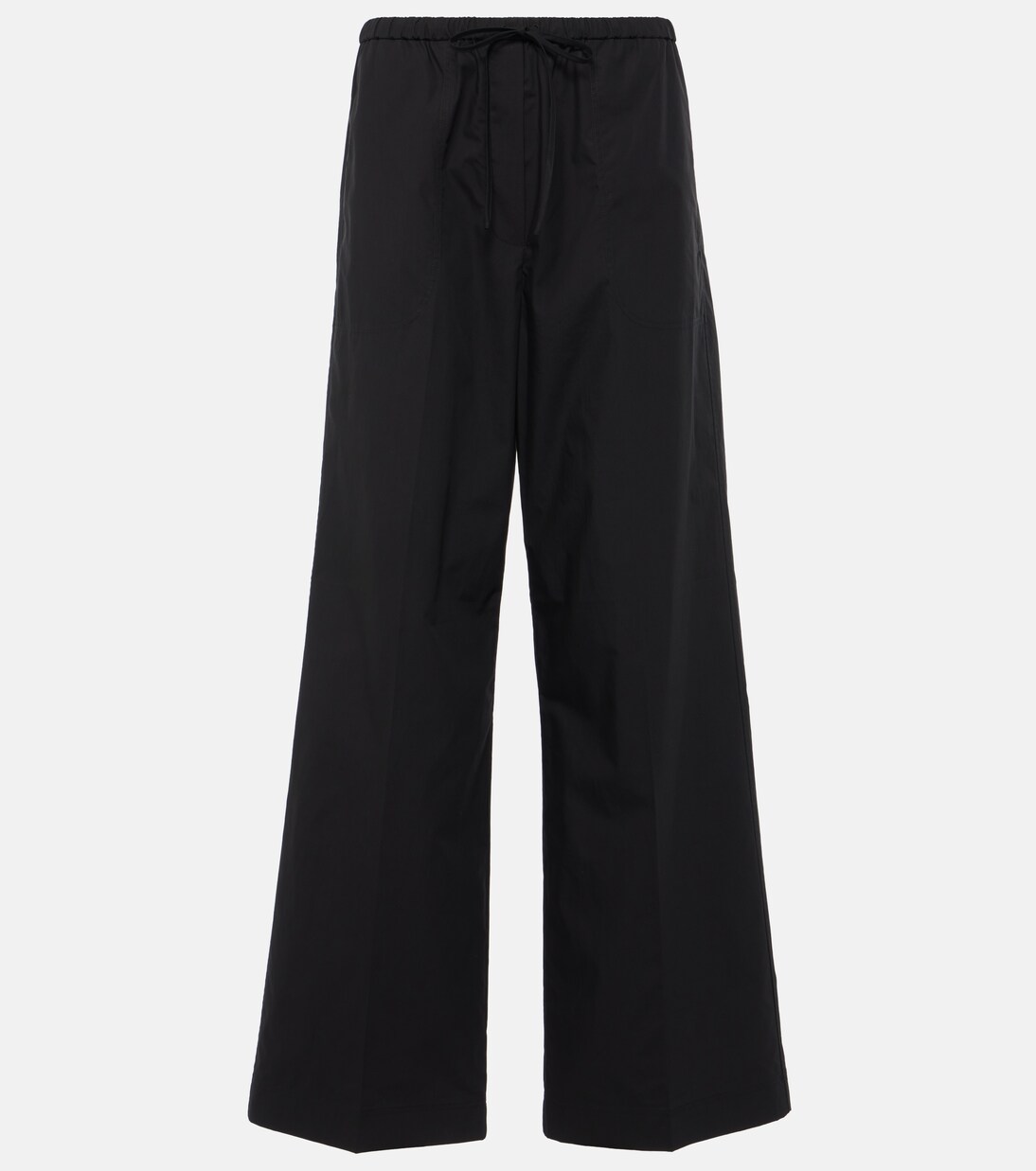 High-rise cotton wide-leg pants in black - Toteme | Mytheresa