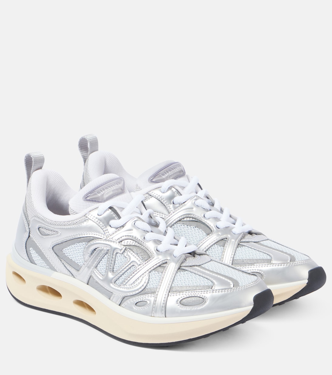 VLogo Easyjog leather-trimmed sneakers in gold - Valentino Garavani ...