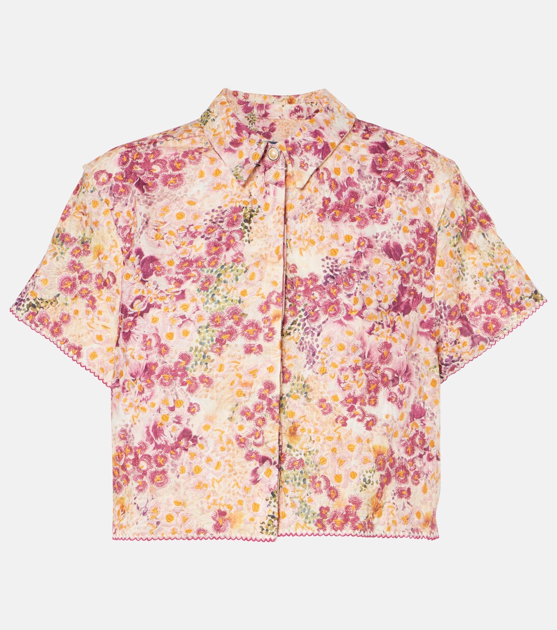 Haut Cropped Lin Violet Agua Bendita - Imprimé Floral Ipanema, Manches Bouffantes - Taille S