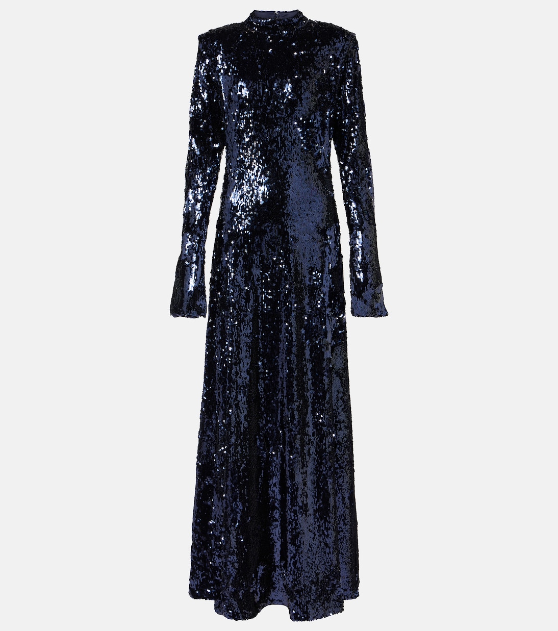Sequined A-Line V-neck Satin Gown with Pleated Skirt Sky Blue main image 1