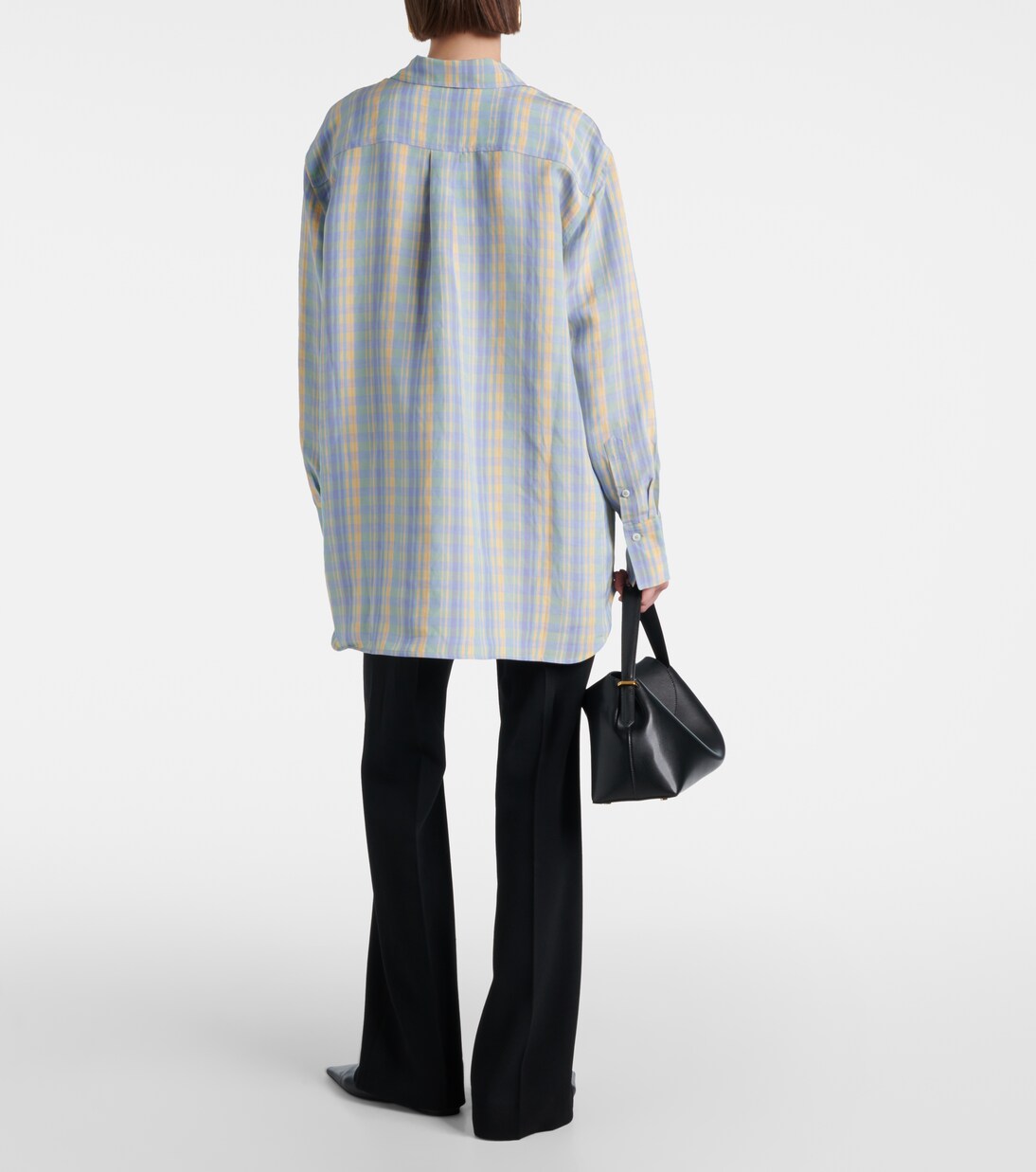 Zeuso Long Sleeve Linen Blend Oversized Check Shirt Taupe
