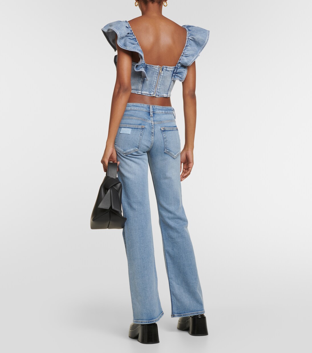 Cobalt Denim Ruched Crop Top