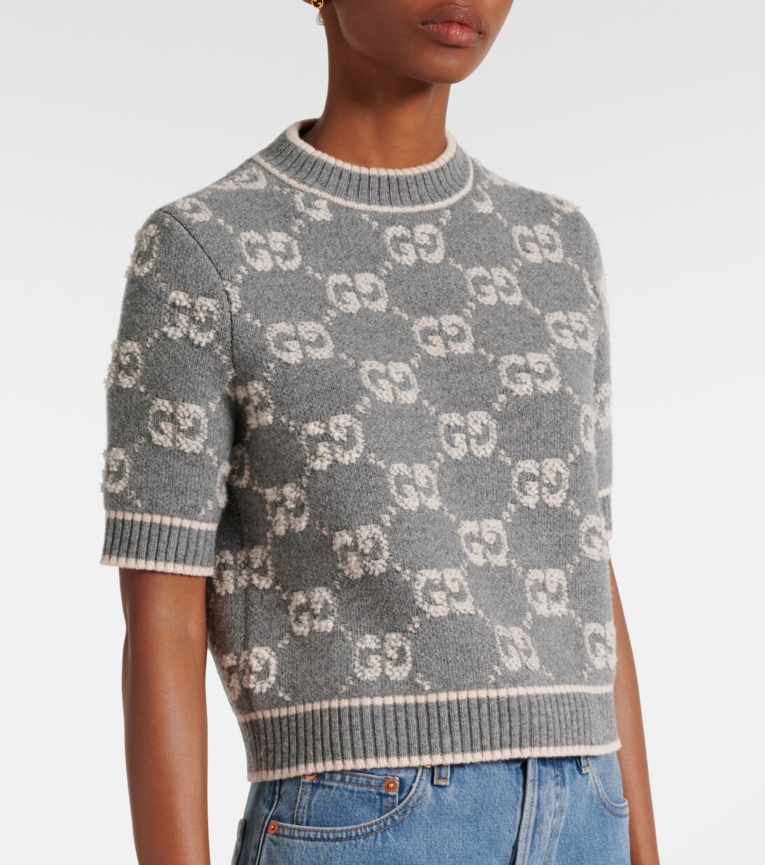 GG jacquard wool top in grey - Gucci | Mytheresa 
