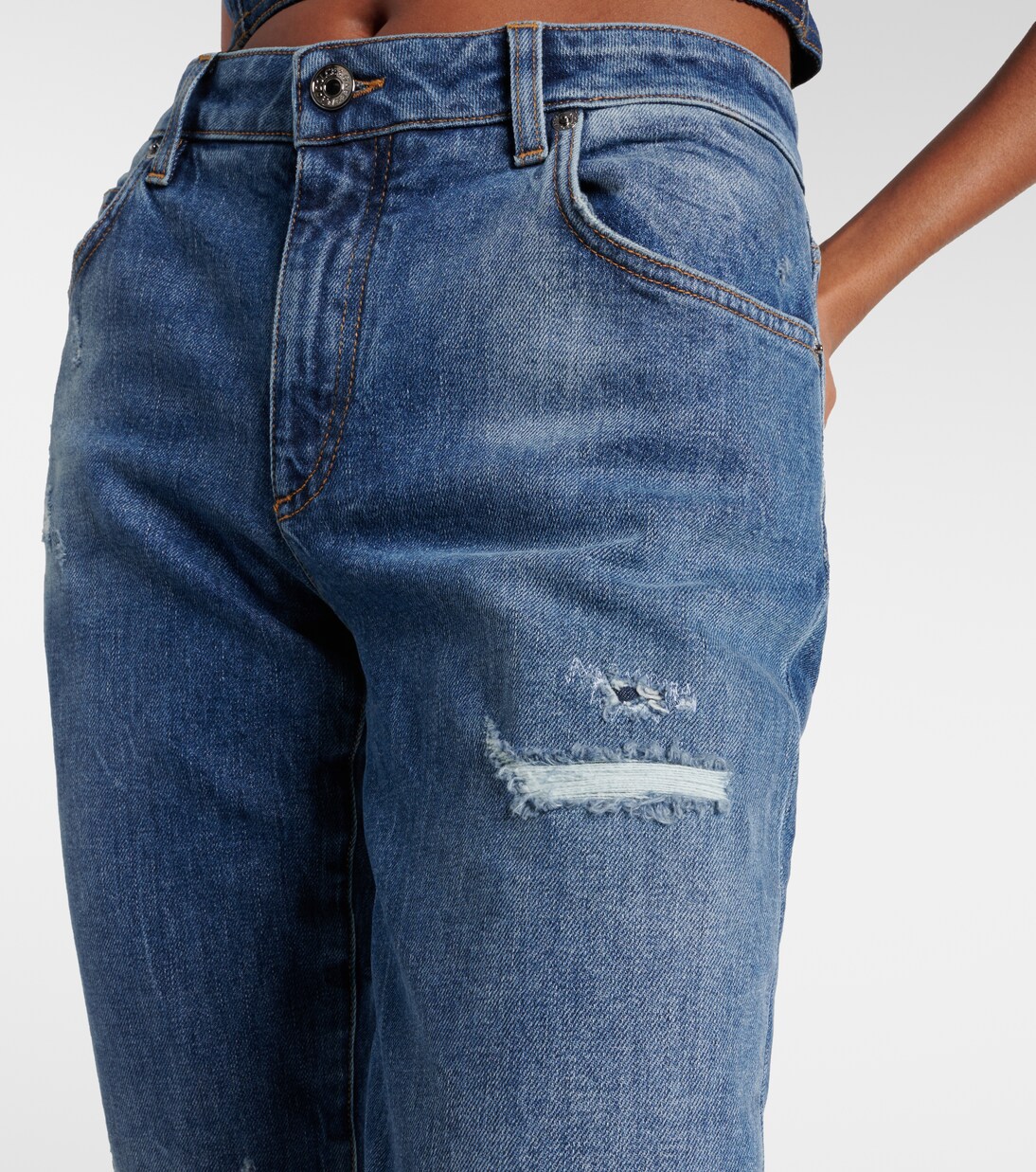 Dolce & Gabbana Blue Tattered High Waist Women Denim Jeans
