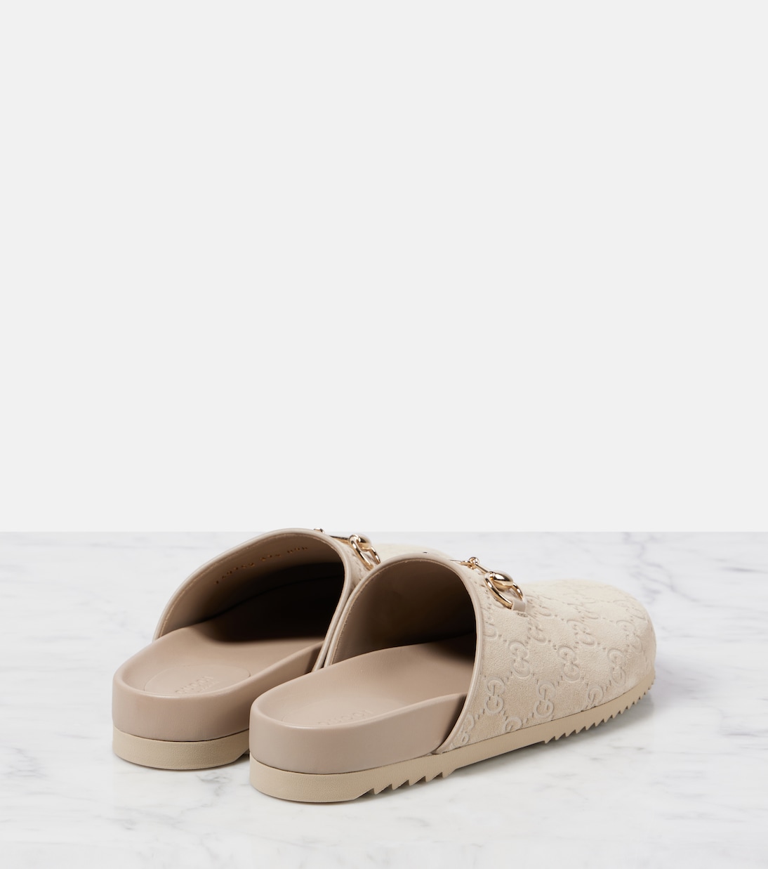 Horsebit GG suede mules in beige Gucci Mytheresa