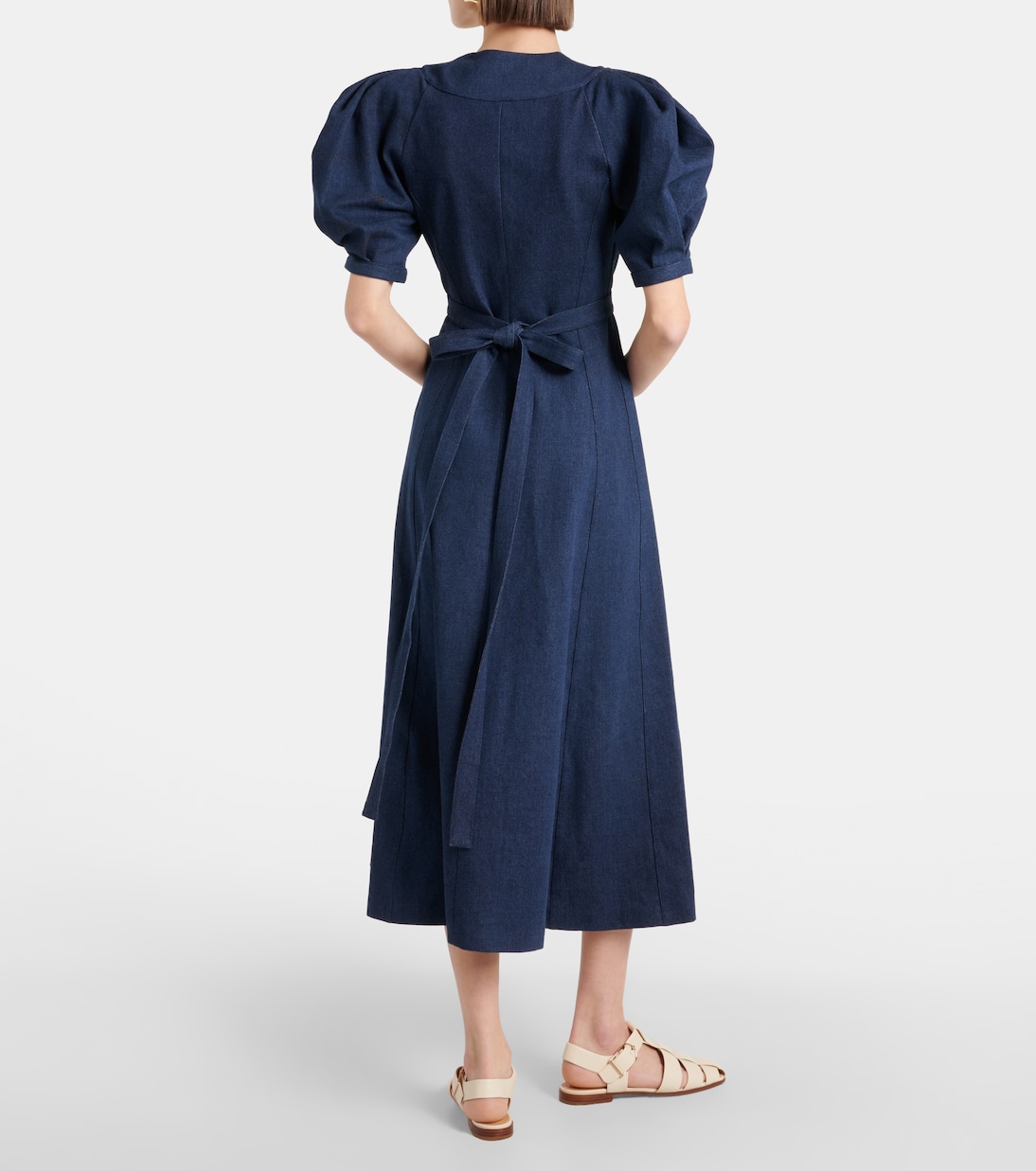 【美品】herliptoPuff Sleeve Midi Dress Denim 美品】herliptoPuff Sleeve Midi Dress Denim