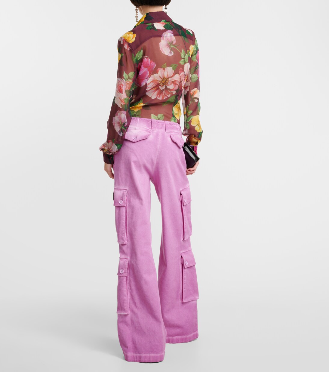 Dolce & Gabbana Red Glossy Polyester Cargo Boot Cut Pants