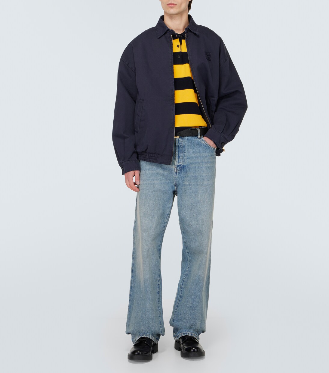 Striped cotton-blend polo sweater in multicoloured - Miu Miu 