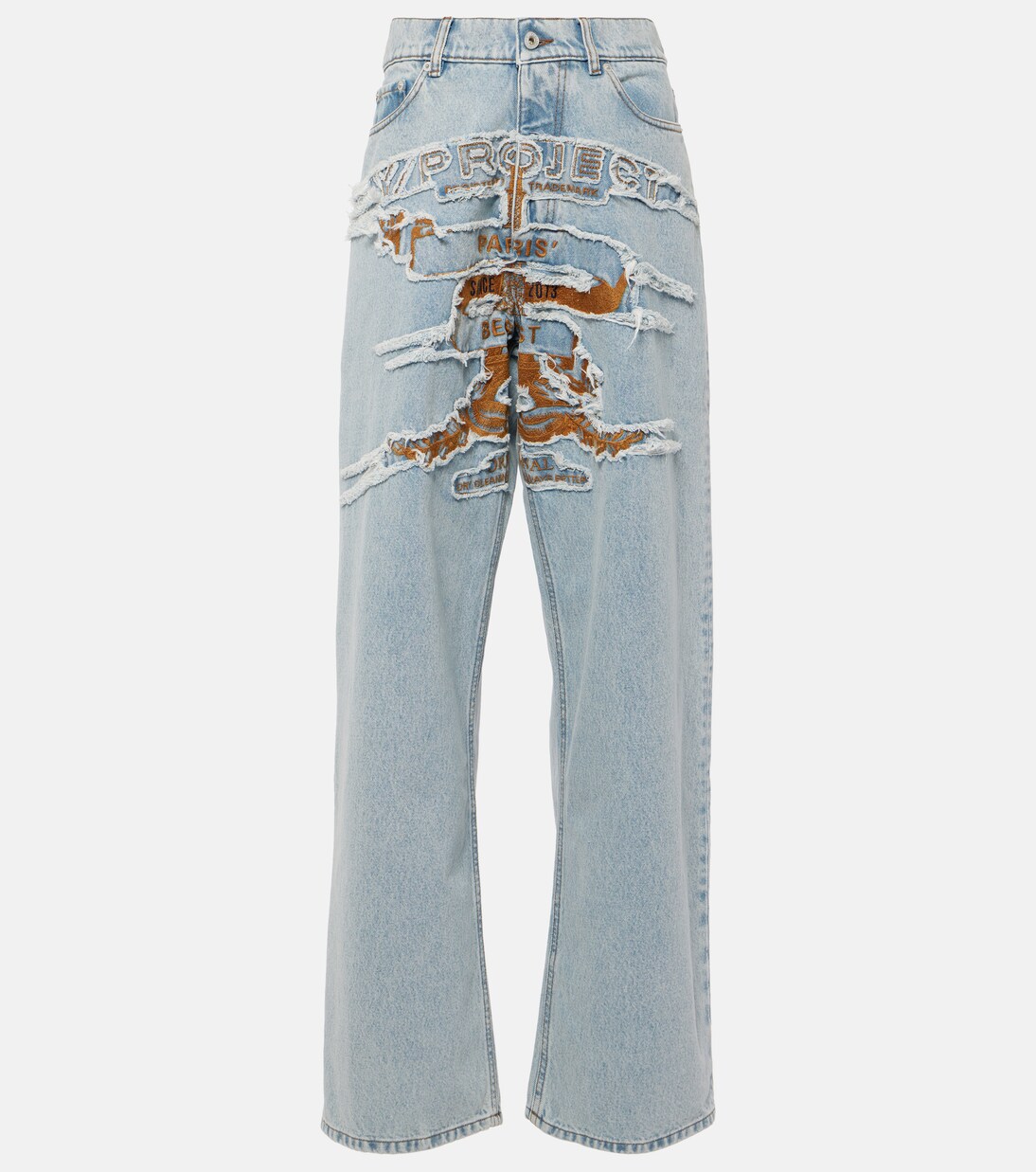 Logo embroidered high-rise wide-leg jeans in blue - Y Project 