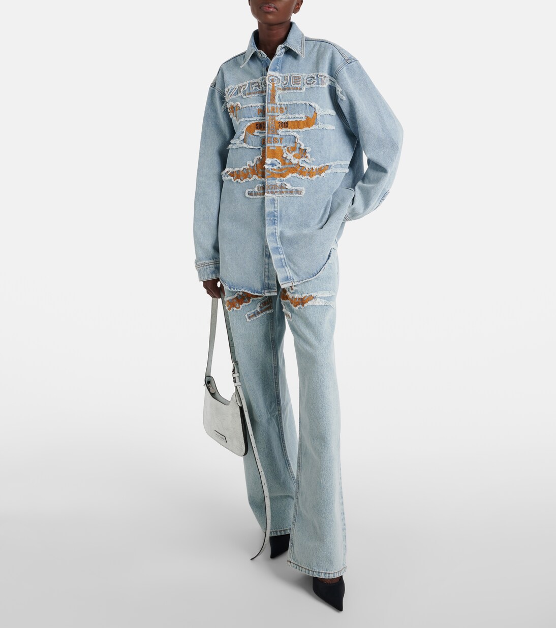 Logo embroidered high-rise wide-leg jeans in blue - Y Project 
