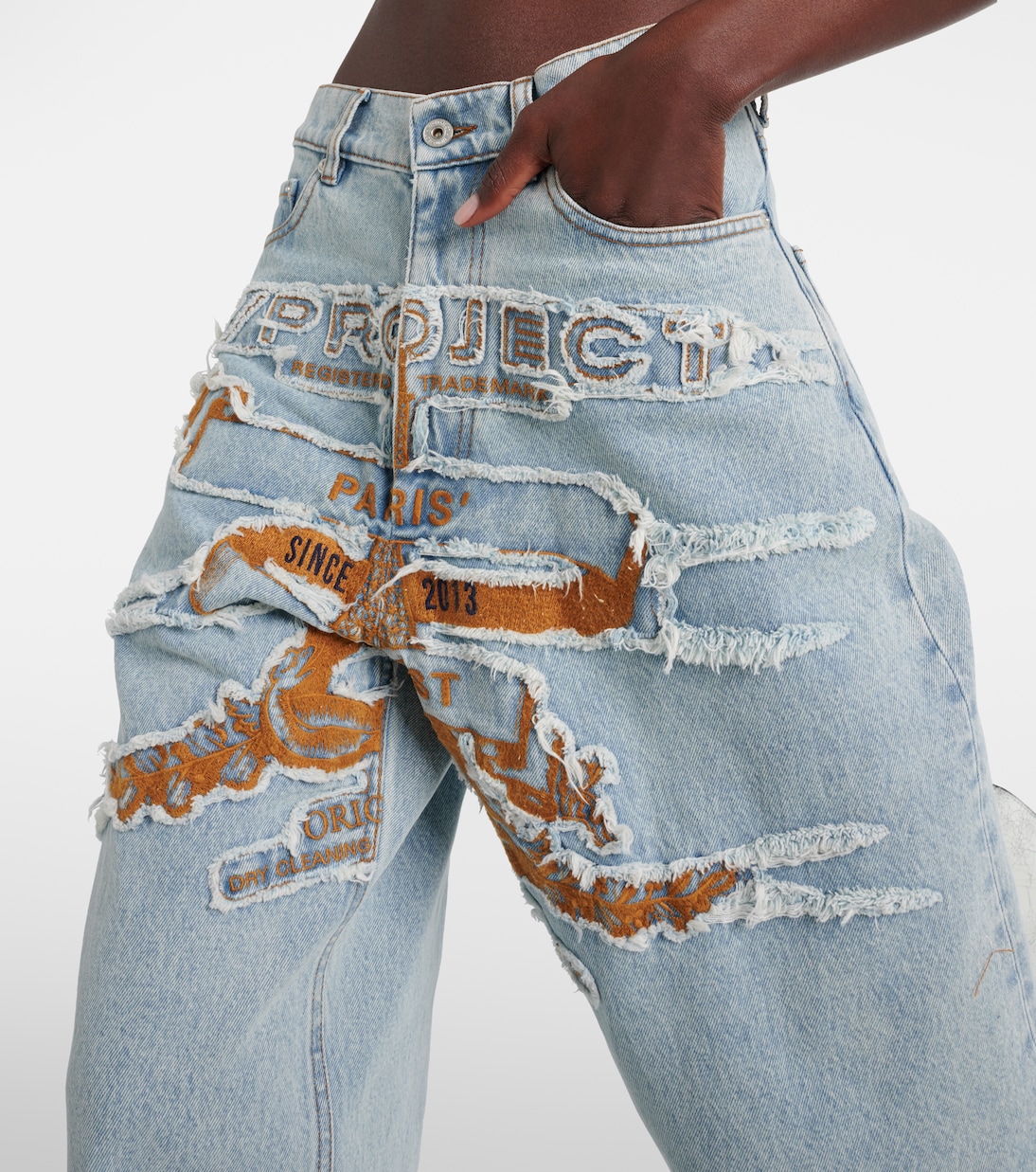 Logo embroidered high-rise wide-leg jeans in blue - Y Project 