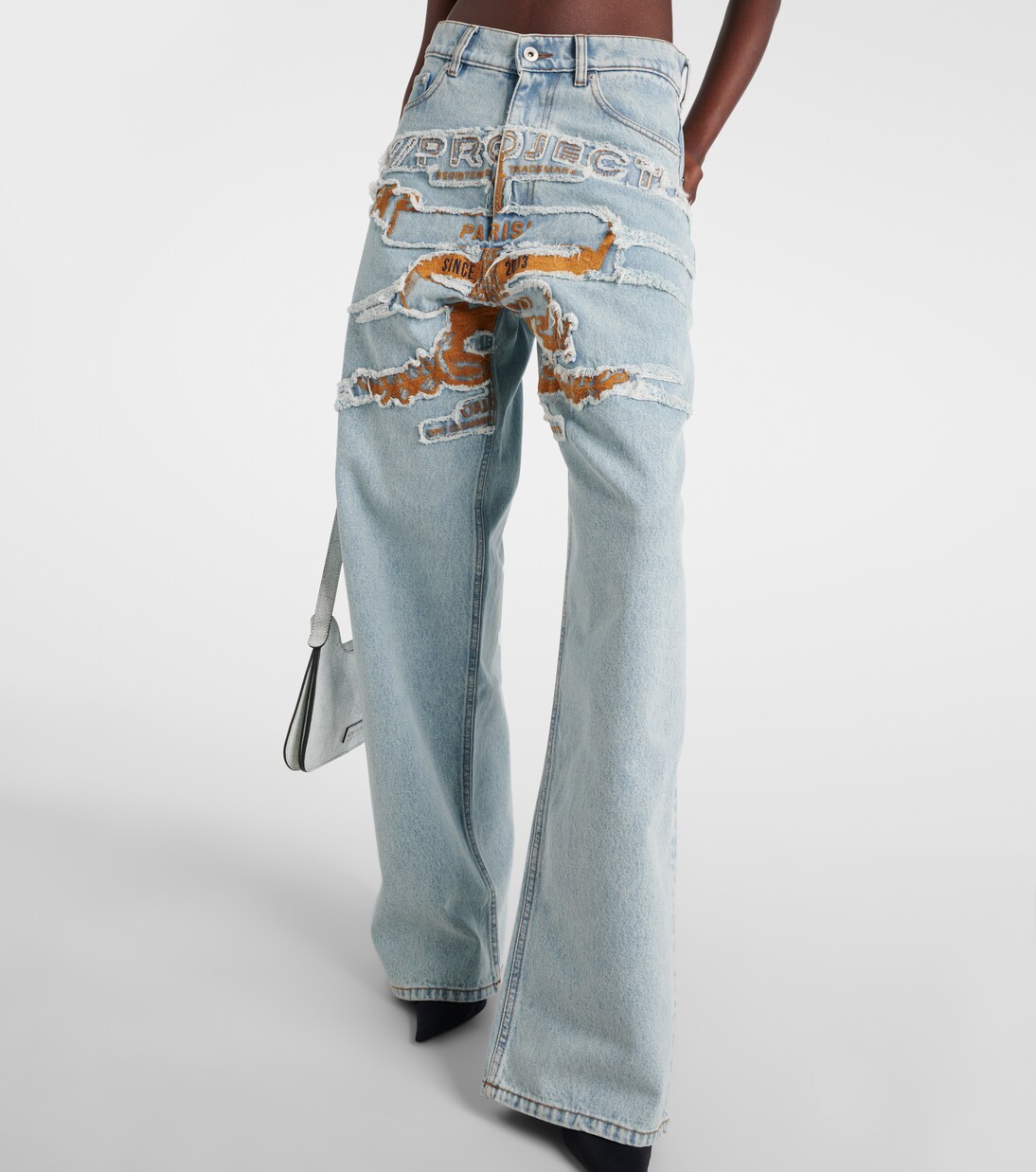 Logo embroidered high-rise wide-leg jeans in blue - Y Project 