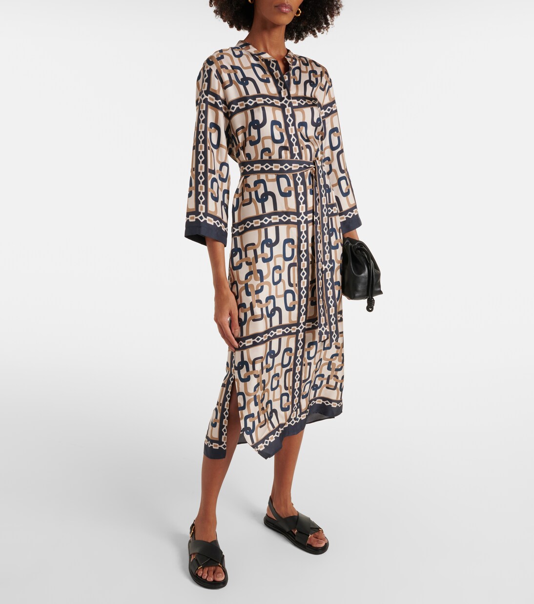 Max Mara Erica Size L Blue Solid Long Sleeves Faux Wrap Dress