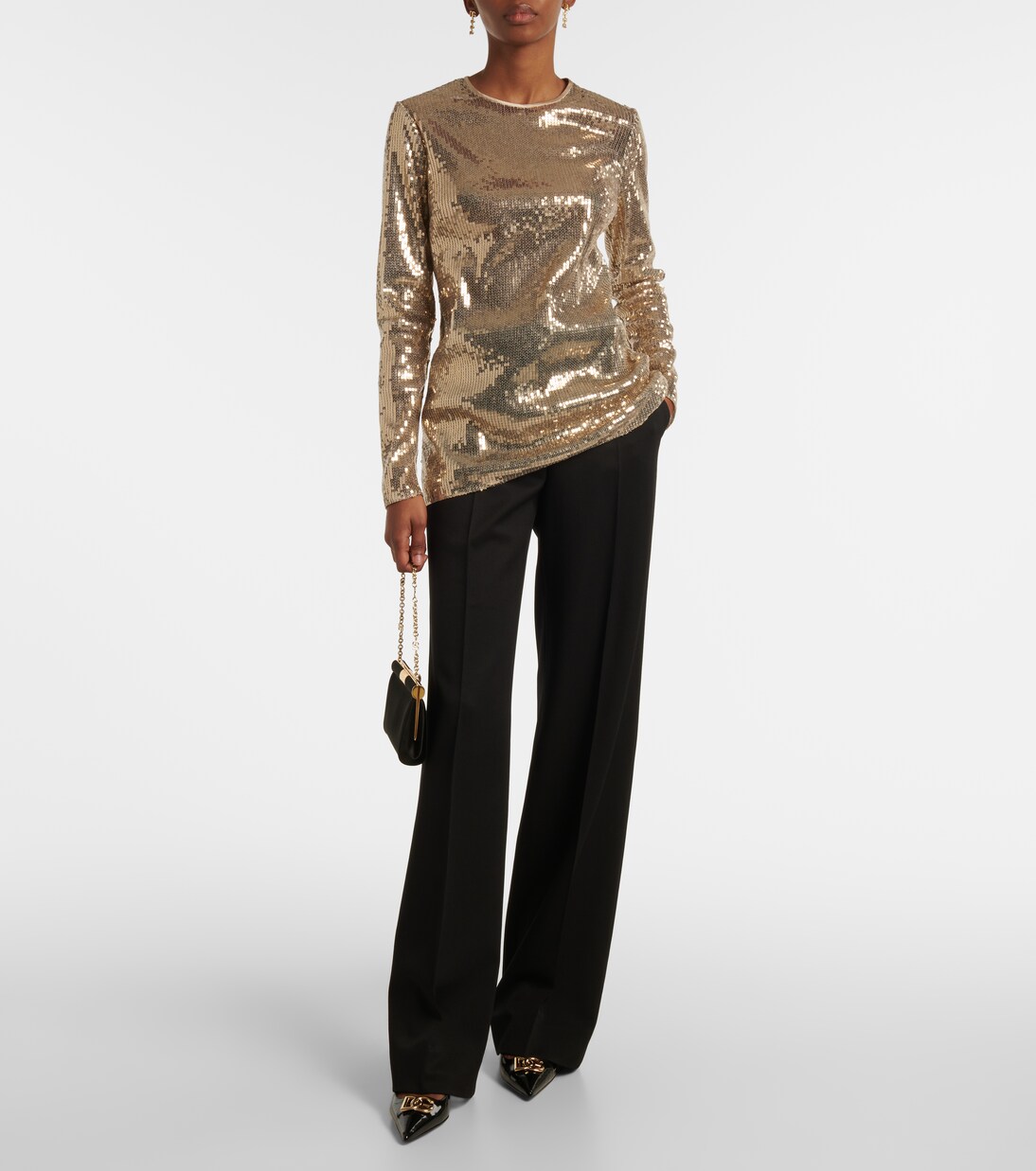 Dolce & Gabbana Gold Round Neck Long Sleeve Pullover Top