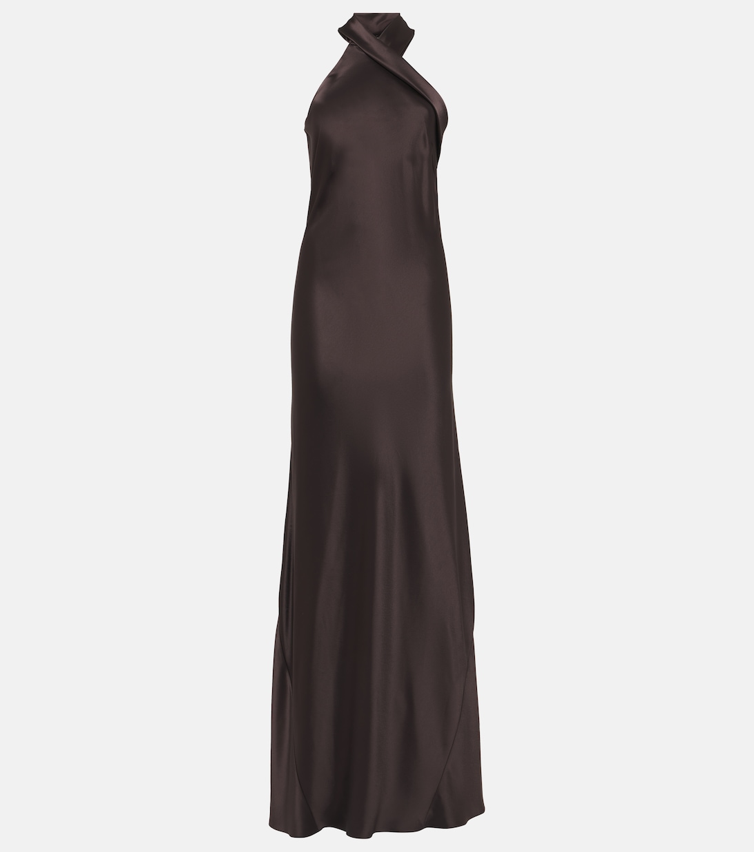 Pandora halterneck satin maxi dress in brown Galvan Mytheresa