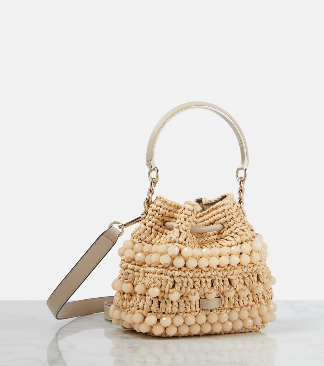 Verzierte Bucket-Bag Bon Bon aus Raffiabast in Beige - Jimmy Choo  