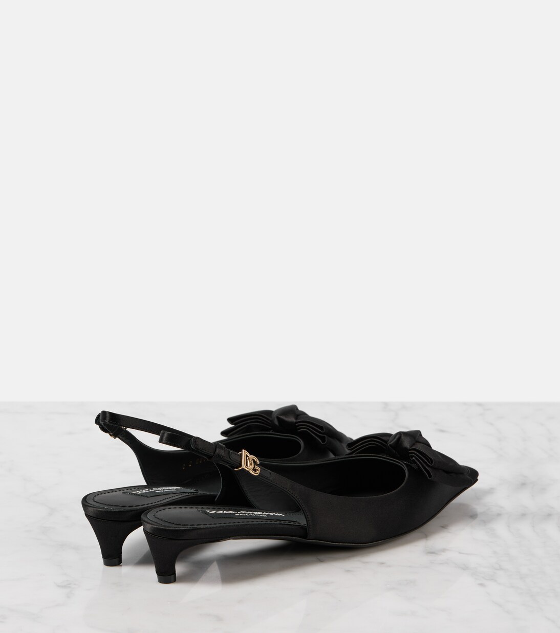 Dolce & Gabbana White Black Chevron Faux Pearl Slingback Shoes