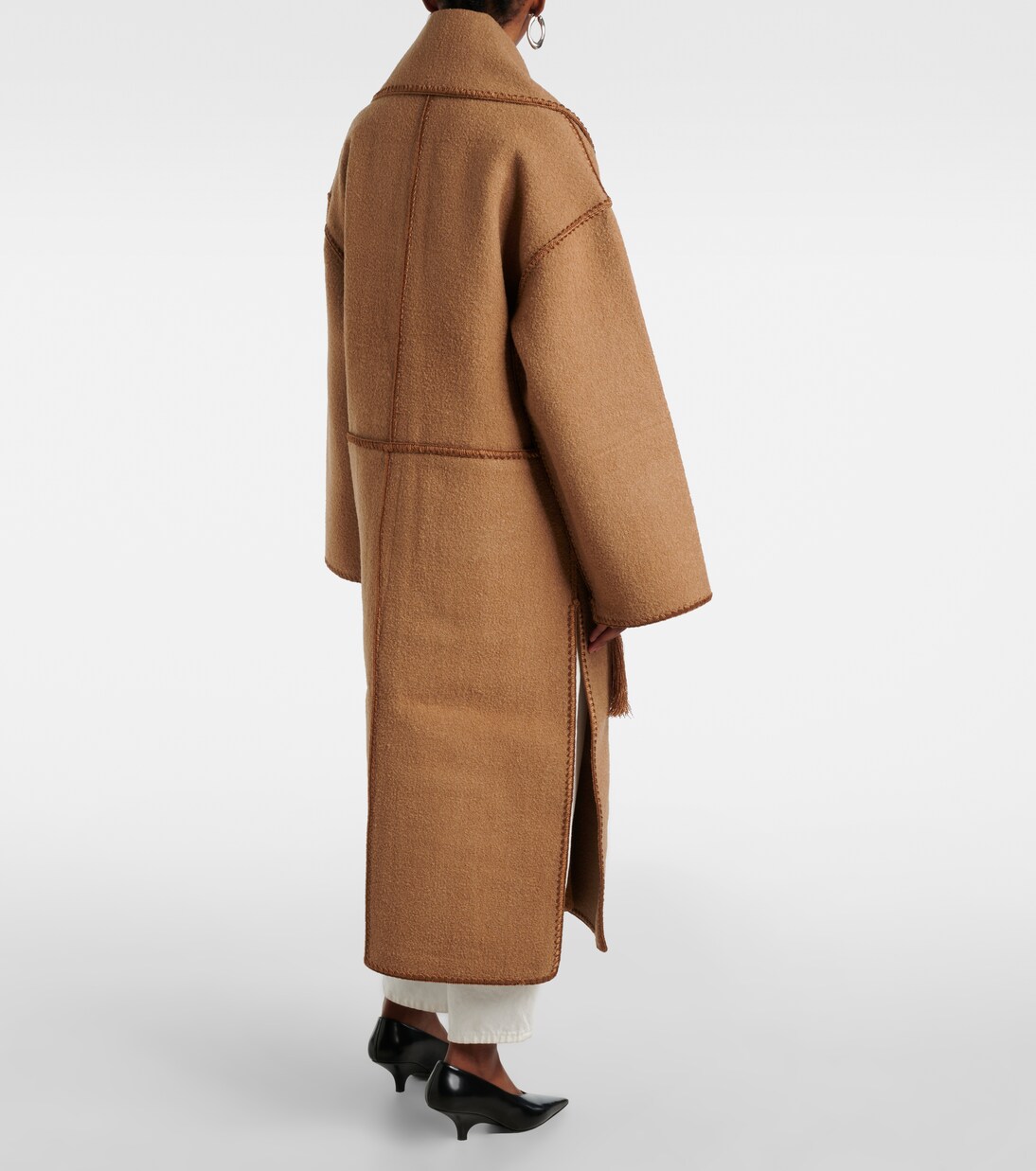 Embroidered Trim Tweed Coat With Matching Scarf