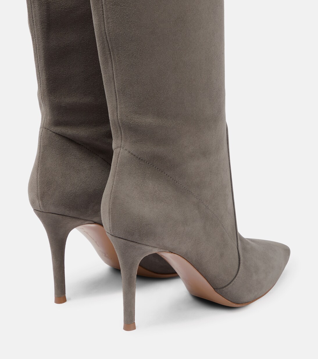 grey suede high heel boots