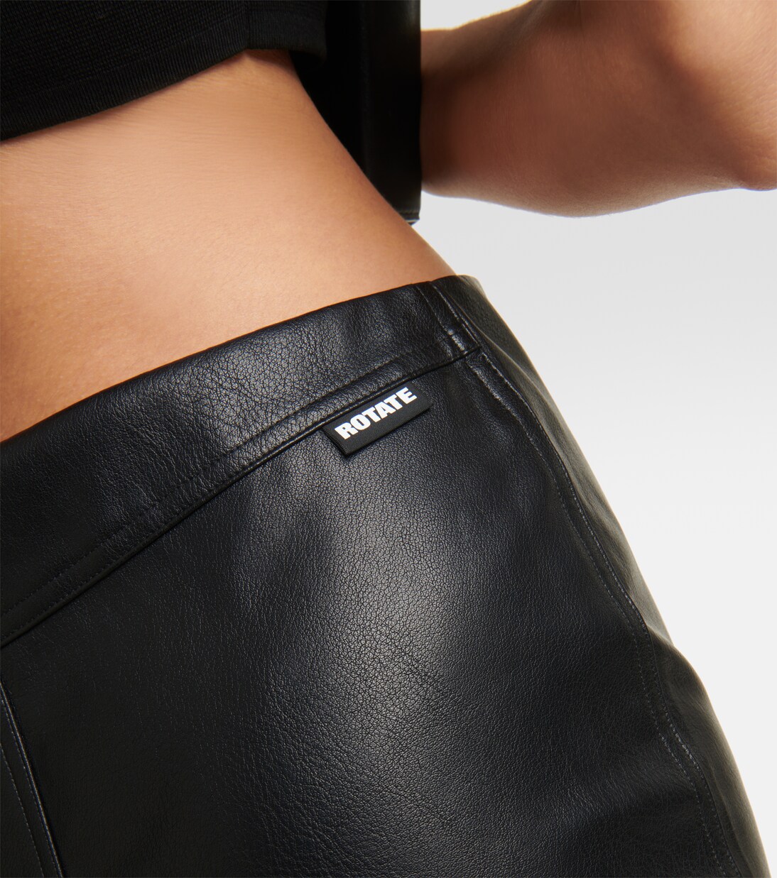 Long sleeve turnover collar PU leather mini skirt set
