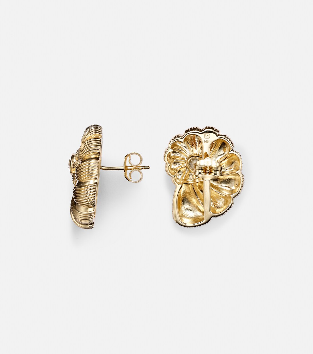 Large Nautilus Shell 14kt gold earrings with diamonds in gold 
