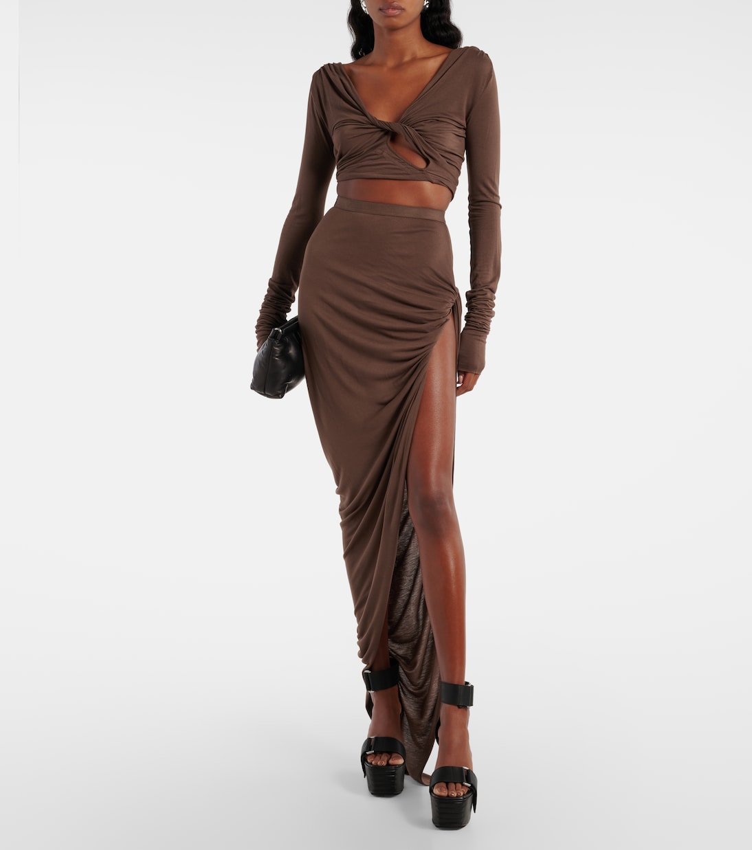 Twist draped maxi skirt in brown - Rick Owens | Mytheresa