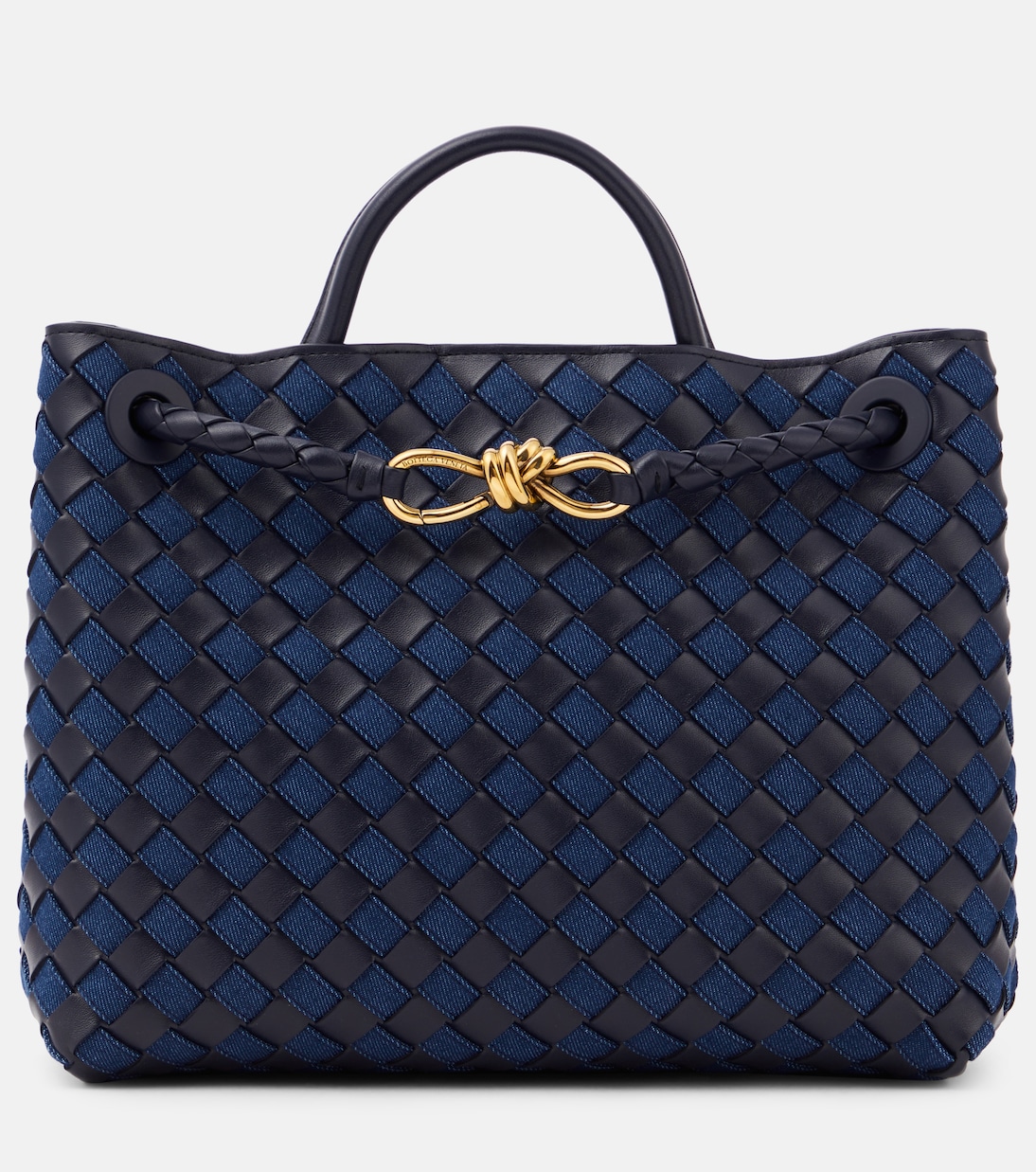Tote Andiamo Medium aus Leder und Denim in Blau - Bottega Veneta 