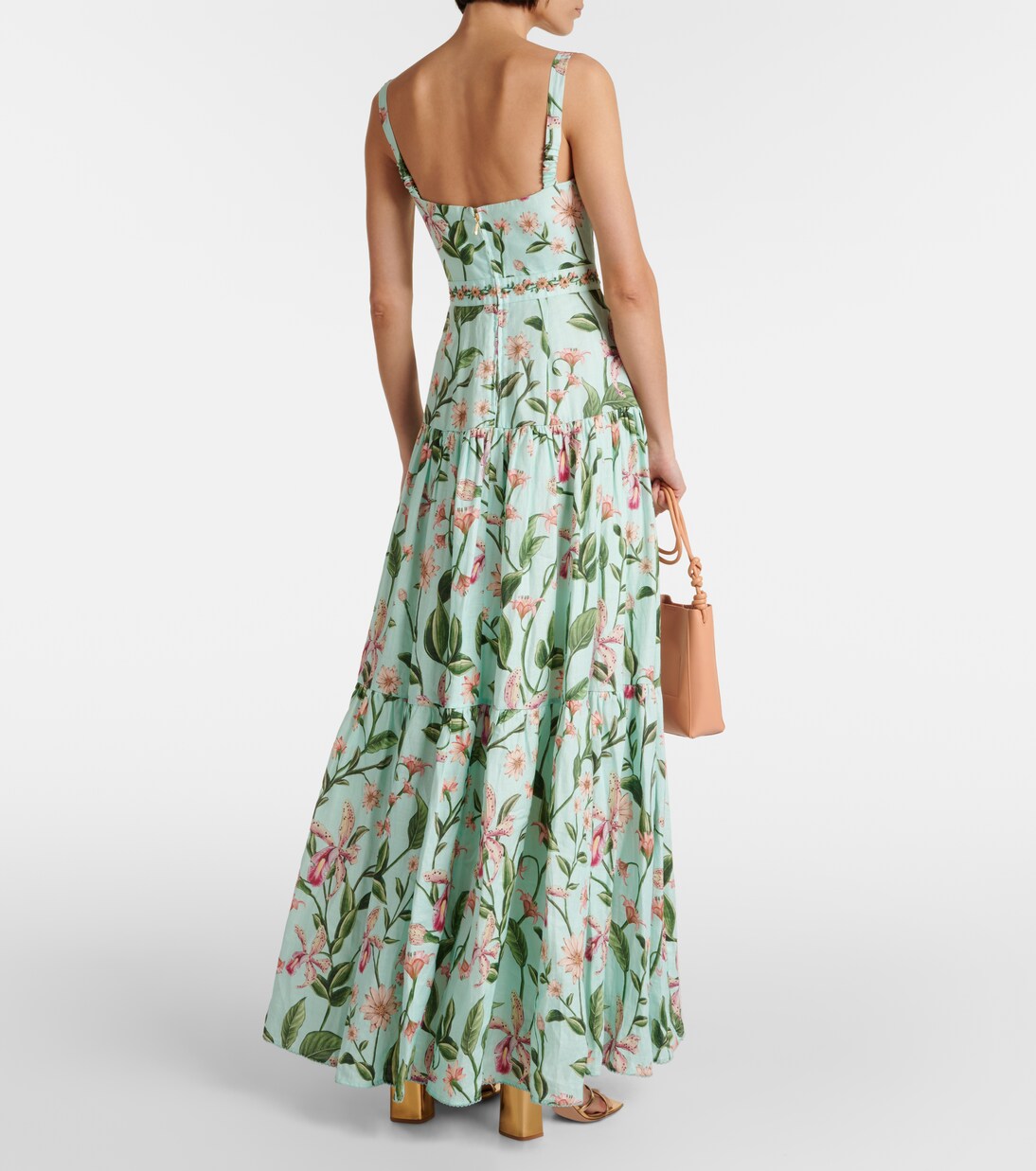 Pastel Green & Megenta Floral Printed Maxi With Boat Neck & 3/4 Sleeves main image 0